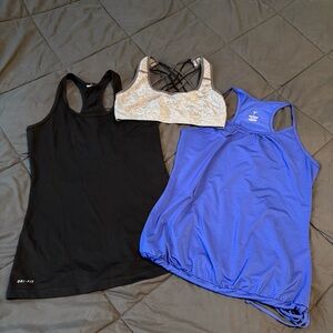 Black and Blue Athletic Tank Tops with Sports Bra bundle